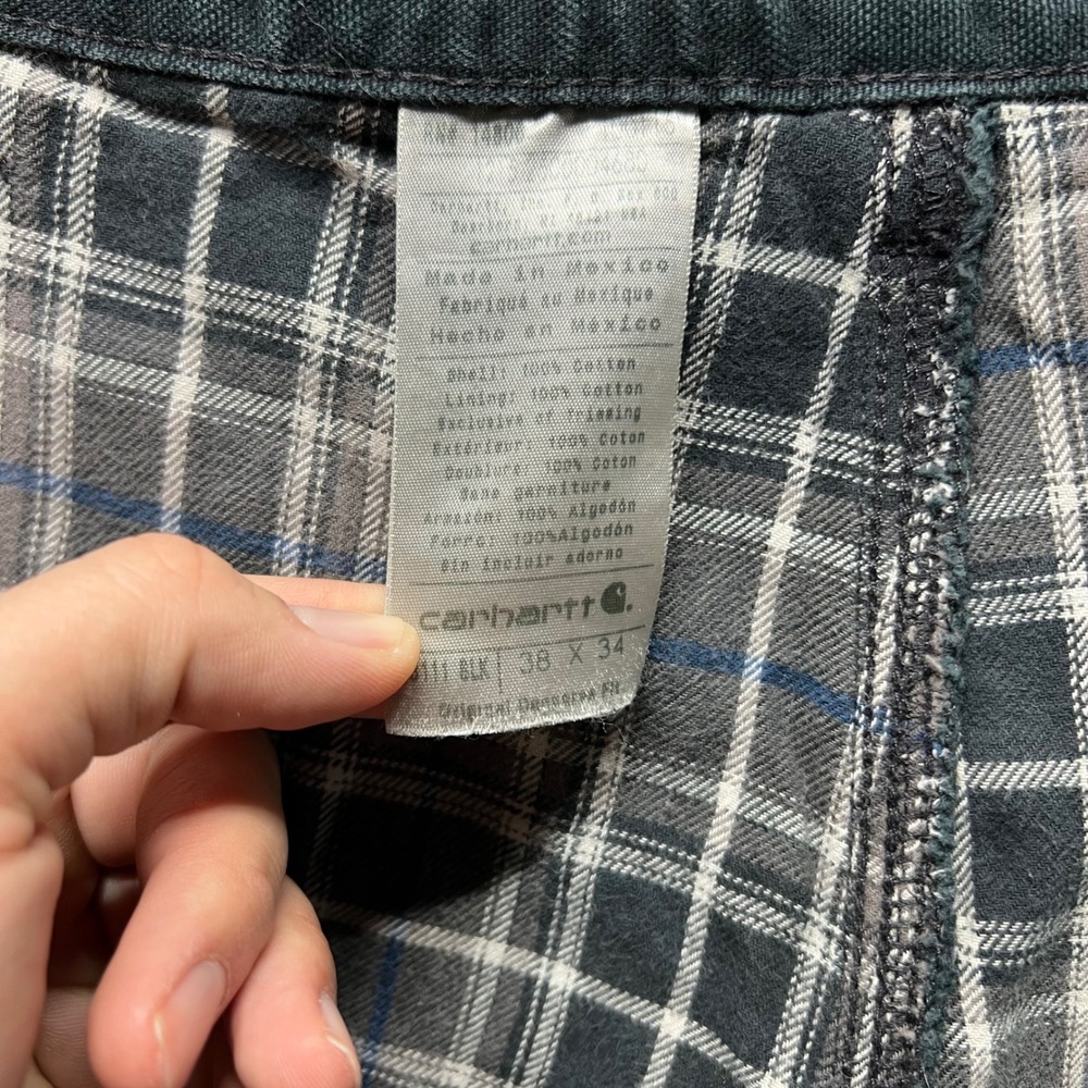 Carhartt‎ B111 BLK Pants Mens 38x34 Black Flannel Lined Distressed Work - Picture 8 of 12
